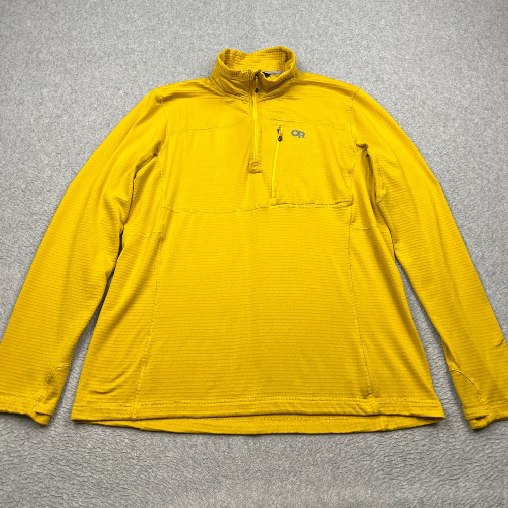 Outdoor Research Vigor Quarter Zip Mens Large Yellow Waffle Grid Fleece Pullover
